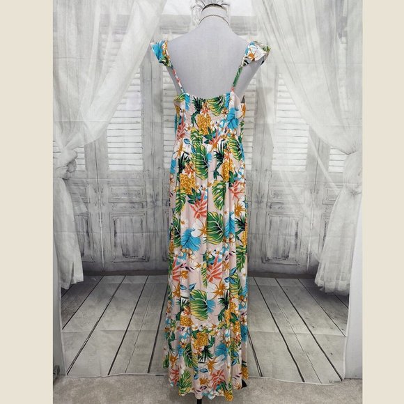 Skies are Blue Size Large Pink Green Floral Elliot Botanical Maxi Dress Hawaiian - Picture 5 of 14